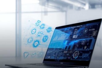 Laptop buying guide 2025 showing a person comparing laptops based on processor, RAM, SSD, GPU, and display quality.